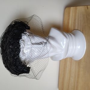Vintage Fascinator Woven Black with Netting. Unique!